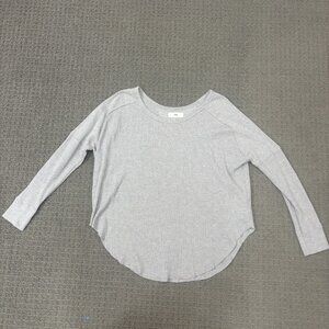 TNA Aritzia Shirt Small Cotton Blend Waffle Knit Scoop Neck Curved Hem Basic